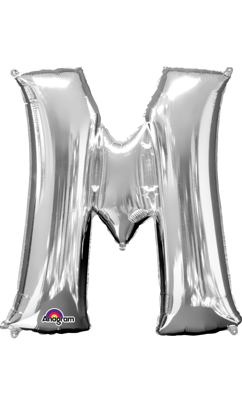 Silver Letter " M " Foil Balloon 34''