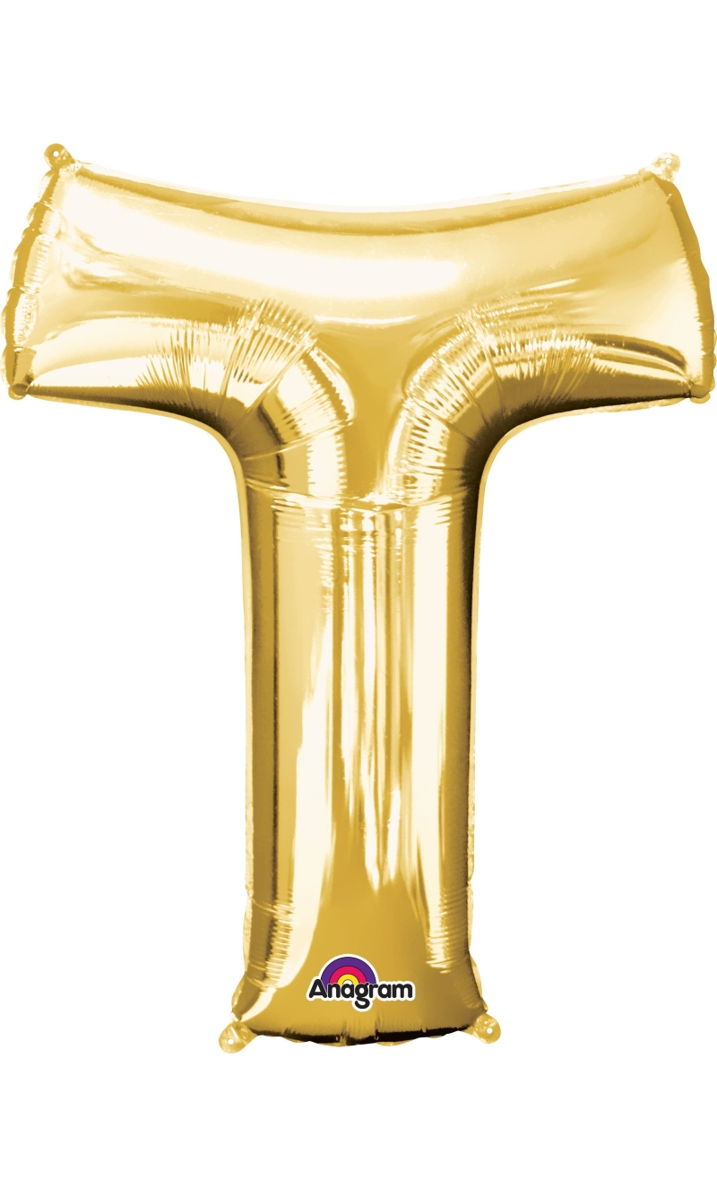 Gold Letter " T " Foil Balloon 34''