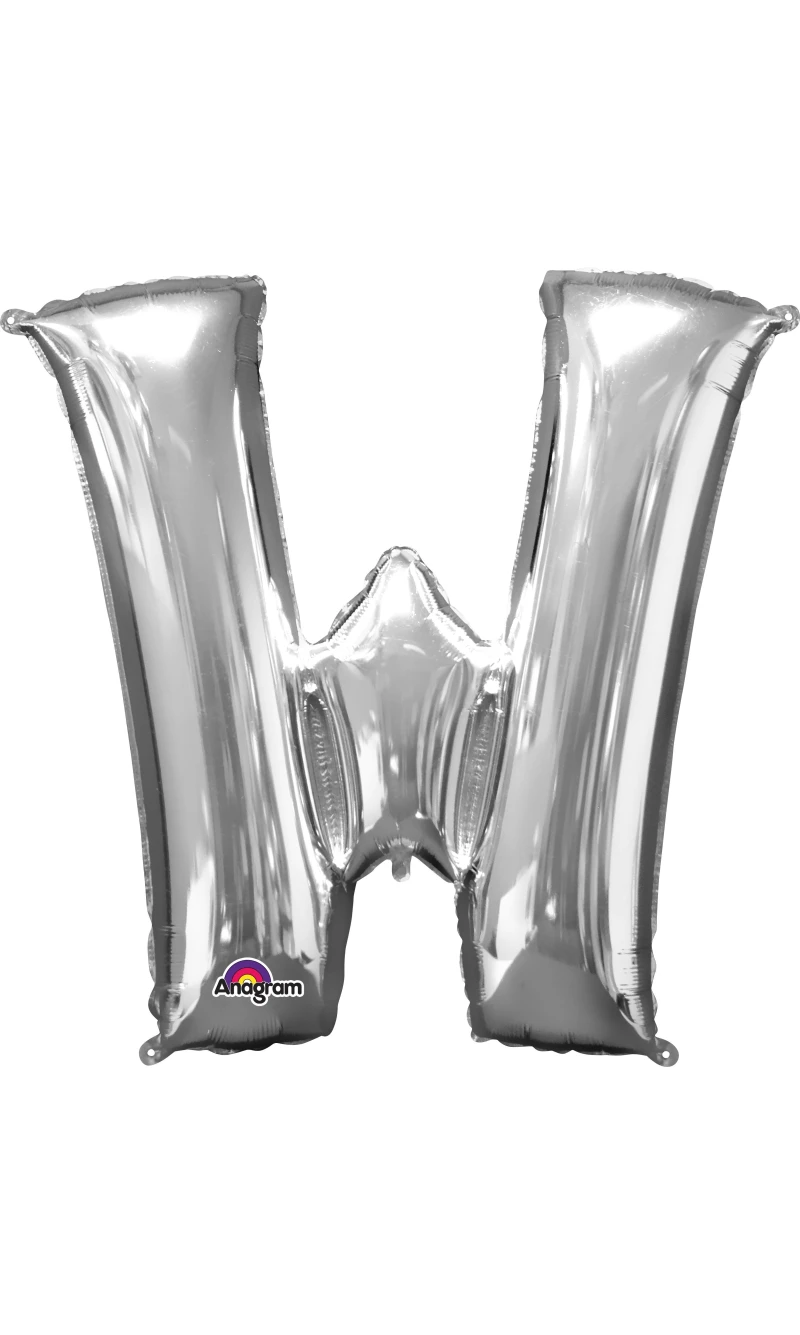 Silver Letter " W " Foil Balloon 16''