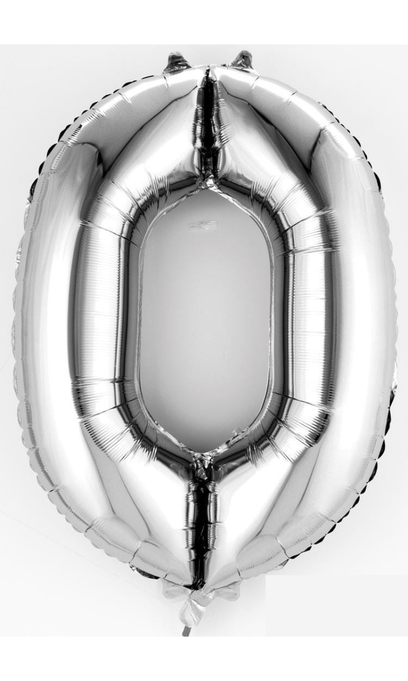 Silver Number " 0 " Foil Balloon 16''