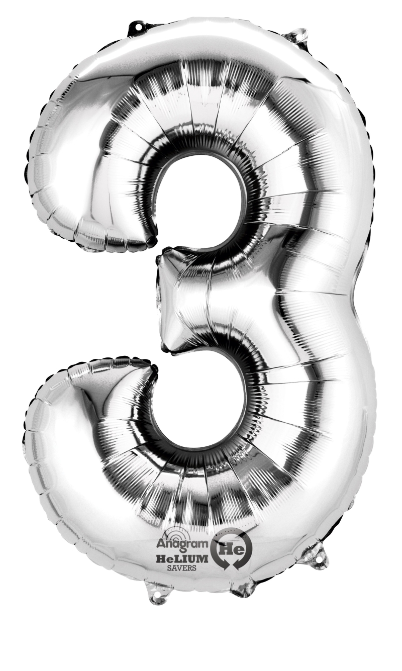 Silver Number " 3 " Foil Balloon 16''