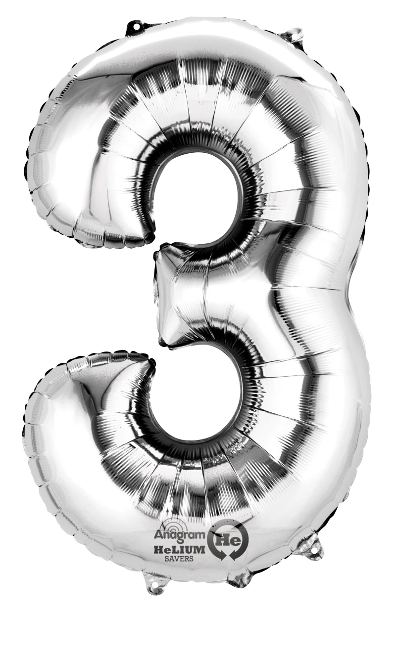 Silver Number " 3 " Foil Balloon 16''