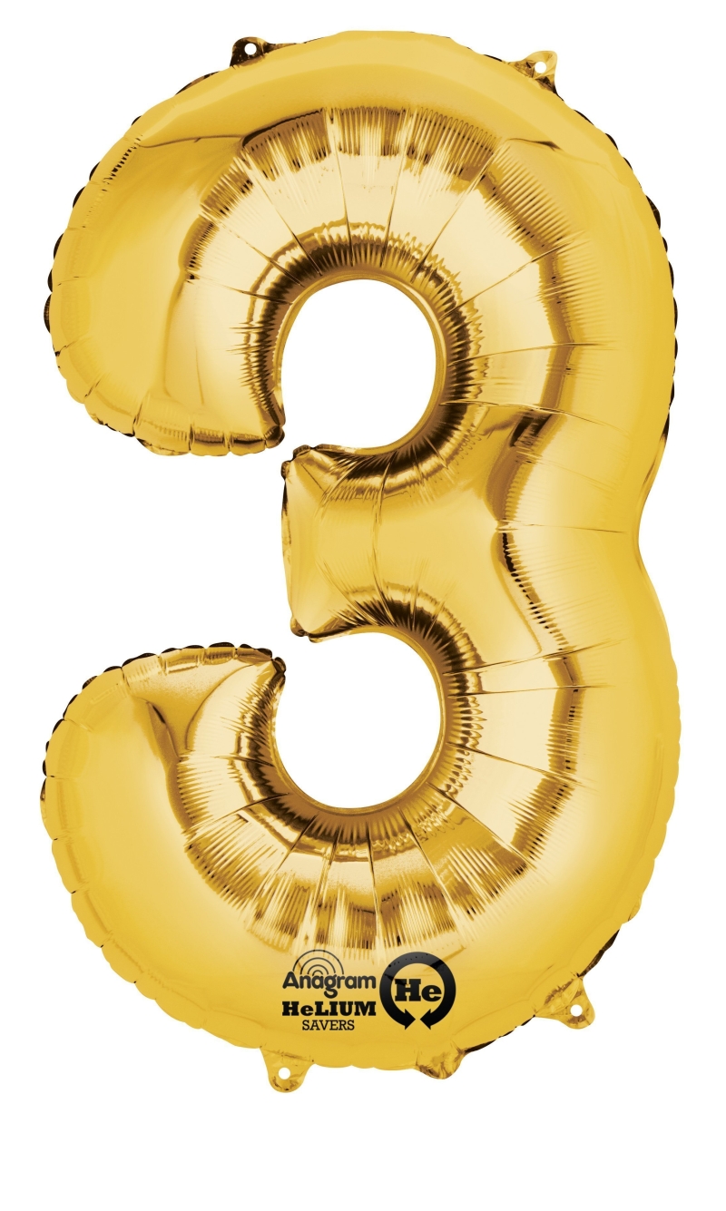 Gold Number " 3 " Foil Balloon 16''