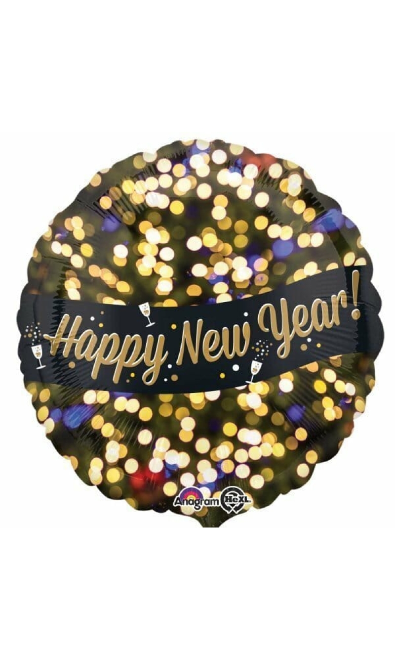Round Happy New Year Celebration Foil Balloon 17"(43cm)