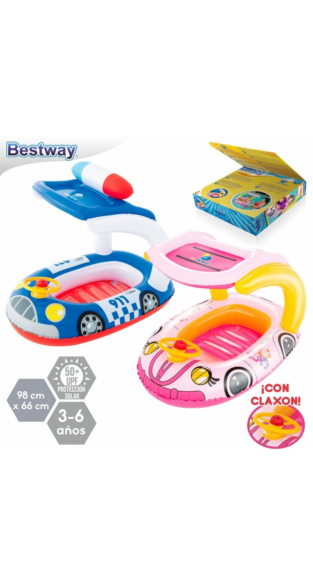 Bestway UV Careful Kiddie Car Float (Assorted) 98x66cm for Age 3-6 Years (Online Only)