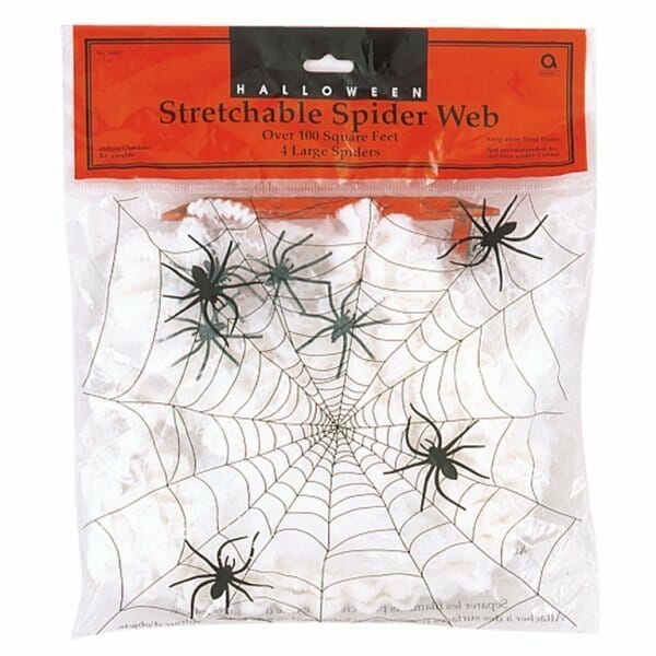 Stretchable Spider Web with 4 Large Spiders - 100+ Square Ft