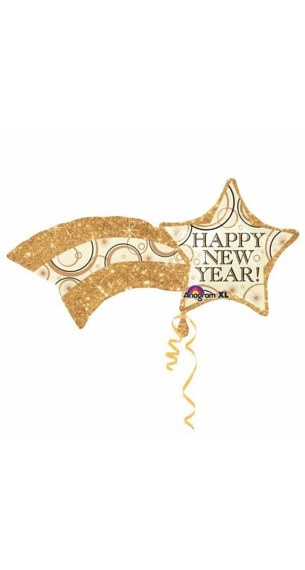 Happy New Year Shooting Gold Star Super Shape Foil Balloon - 55cm x 68cm