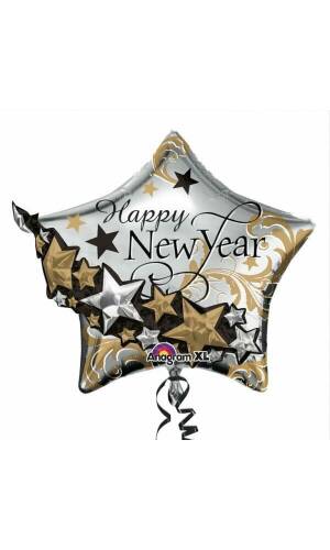 Happy New Year Star Garland Foil Balloon - 60cm x 68cm