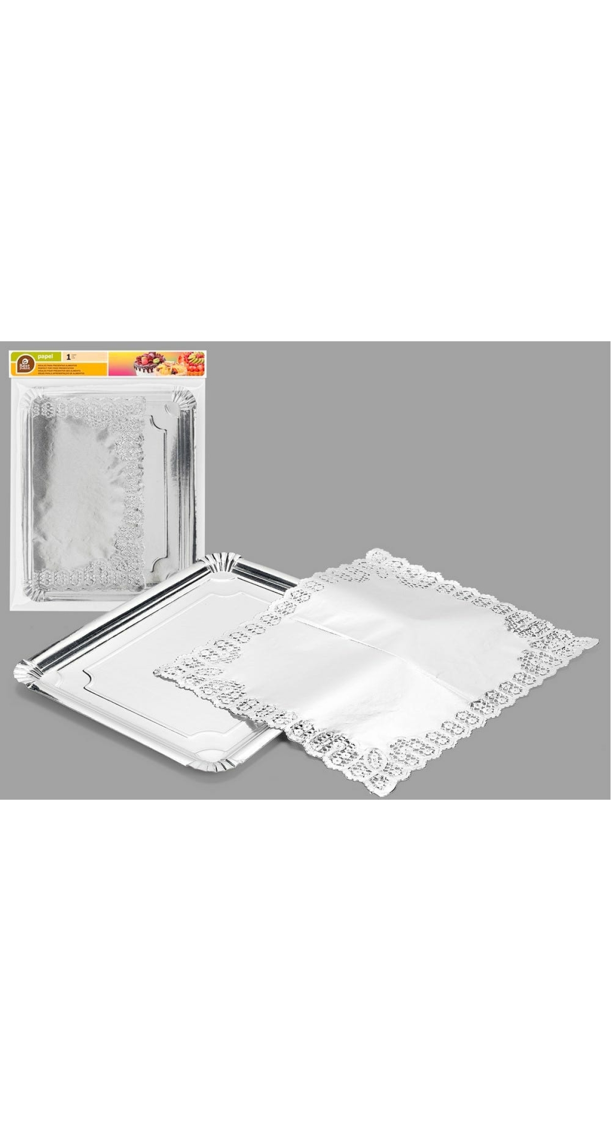 S/1 RECTANGULAR TRAY WITH SILVER DOILY 31 X 38 CM