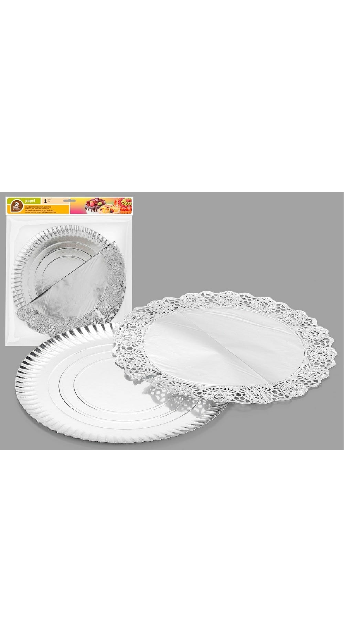 S/1 ROUND TRAY WITH SILVER DOILY 30 CM