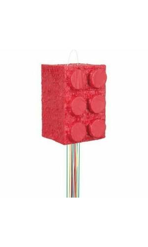 Building Red Block Pull String Pinata - 38cm x 25cm