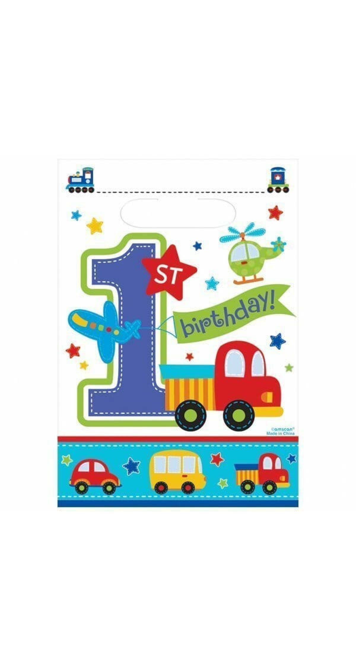 All Aboard 1st Birthday Boy Plastic Party Bags - 8pk
