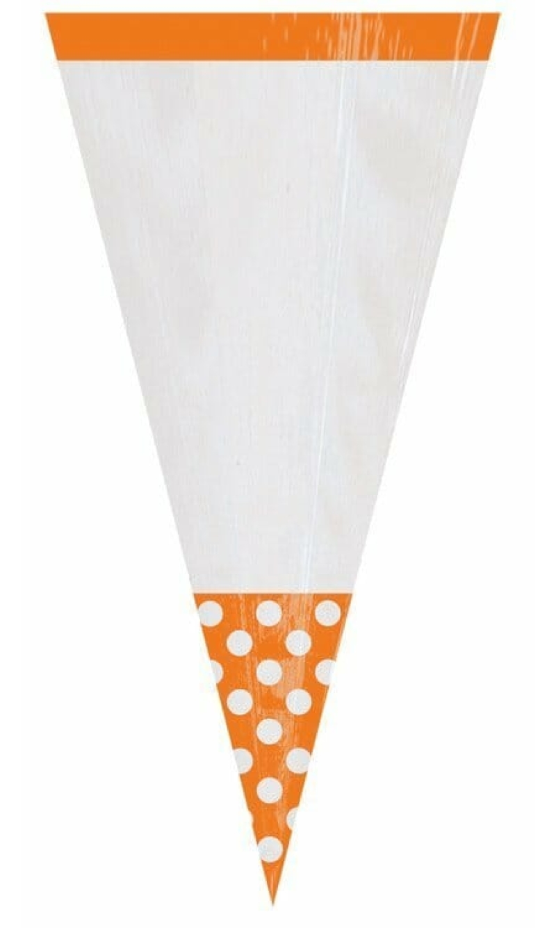 Orange Candy Buffet Cone Polka Dots Bags 24.7cm – 10pk