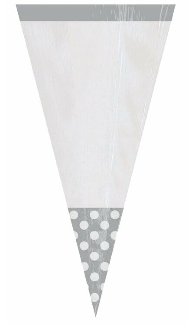 Silver Candy Buffet Cone Polka Dots Bags 24.7cm – 10pk