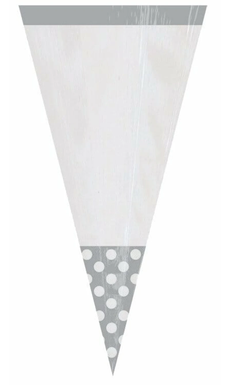 Silver Candy Buffet Cone Polka Dots Bags 24.7cm – 10pk
