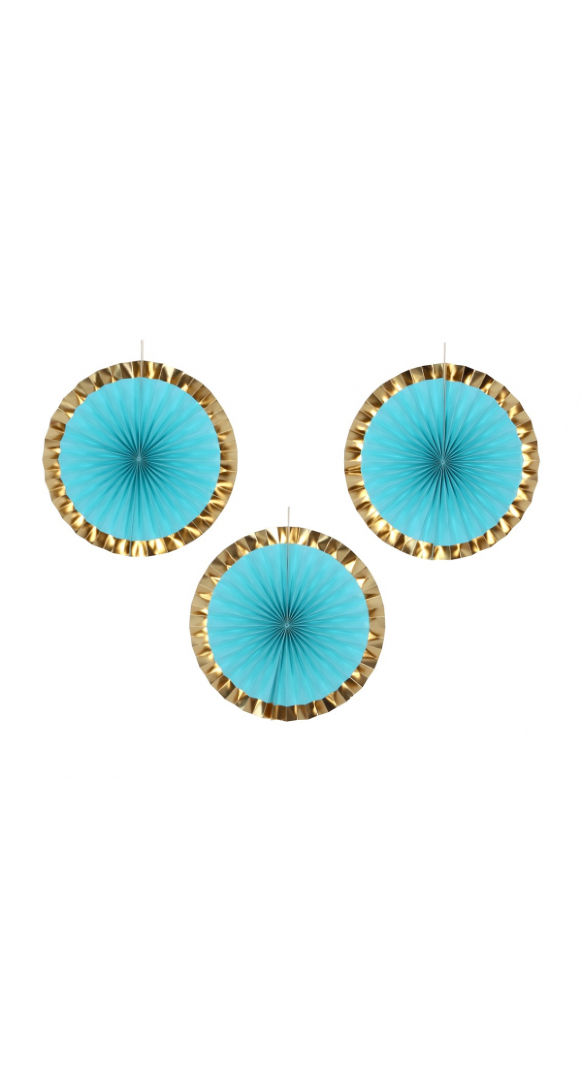 Blue & Gold Hanging Decoration Paper Fan 40cm - 3pk