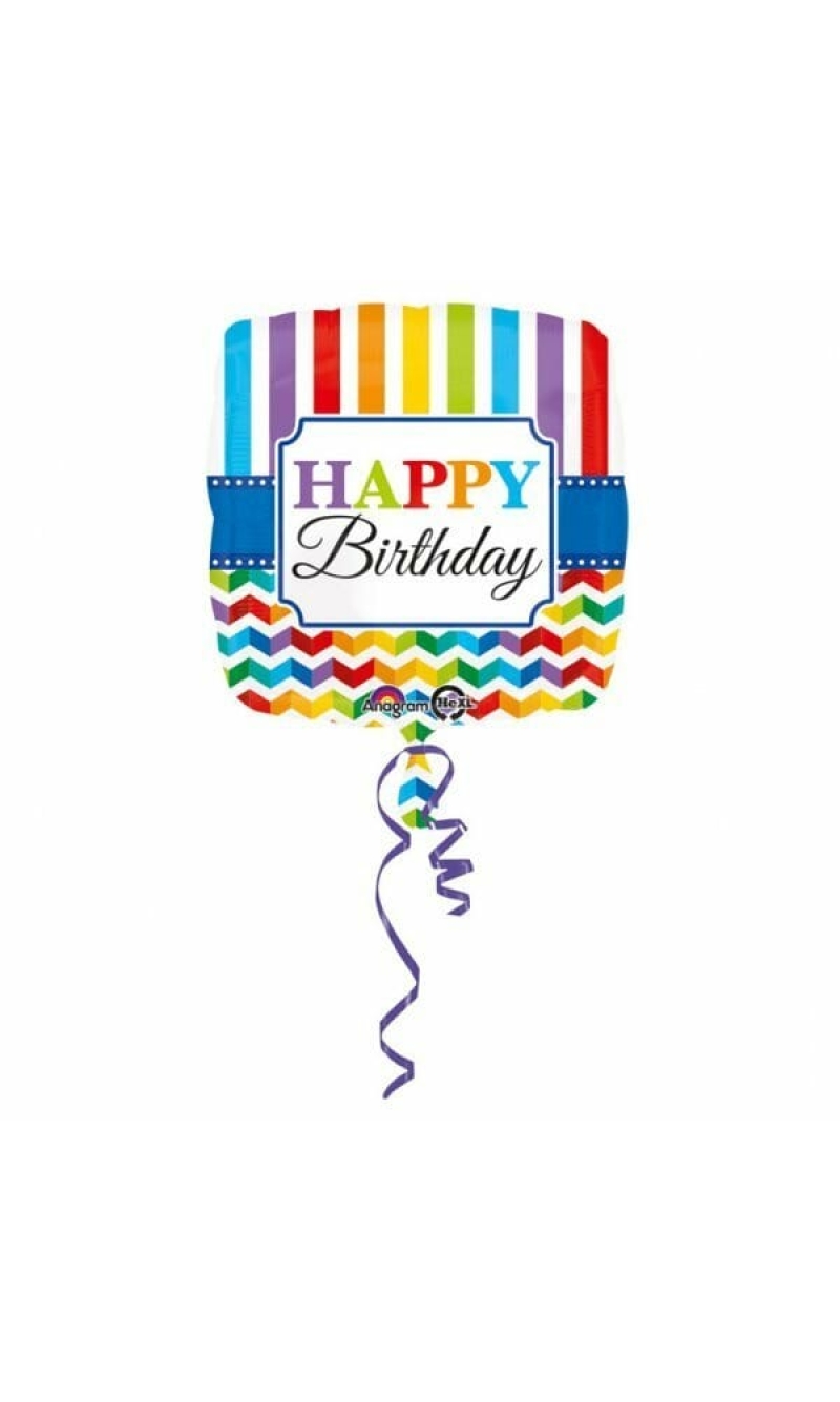 Happy Birthday Stripes & Chevron Standard Foil Balloon - 43 cm