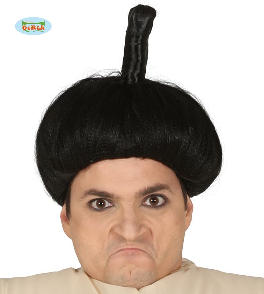 Black Chinese Sumo Wig With Bun - Adult One Size