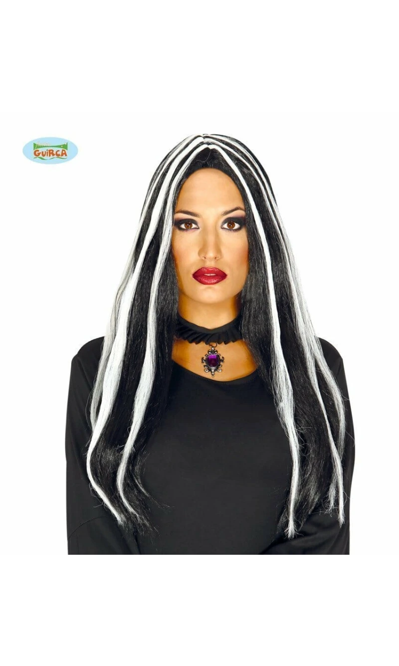 Black with White Lights Long Wig (Melena Extra) - Adult One Size