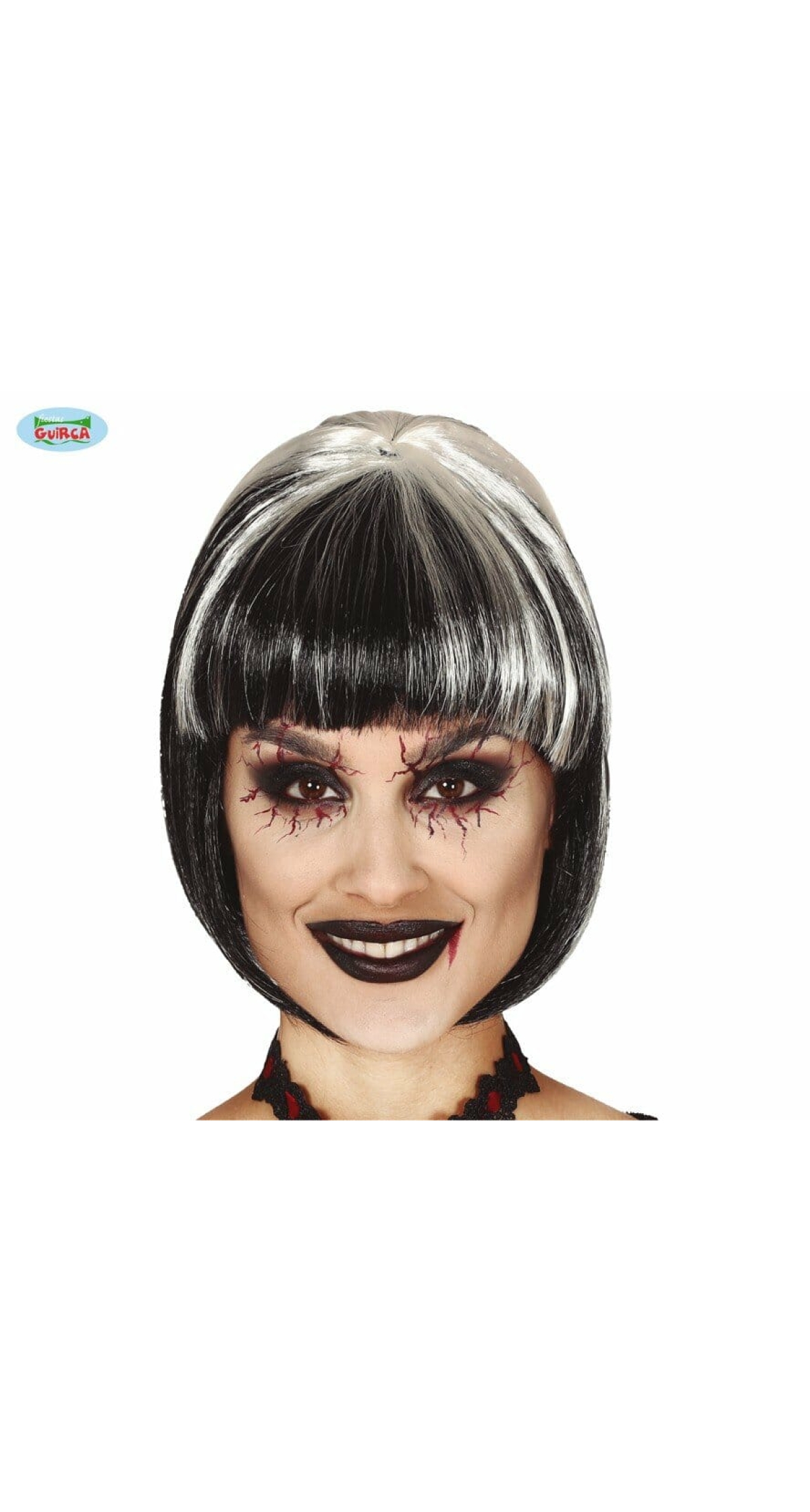 Black & Grey Half Lenght Wig With White Streaks - Adult One Size
