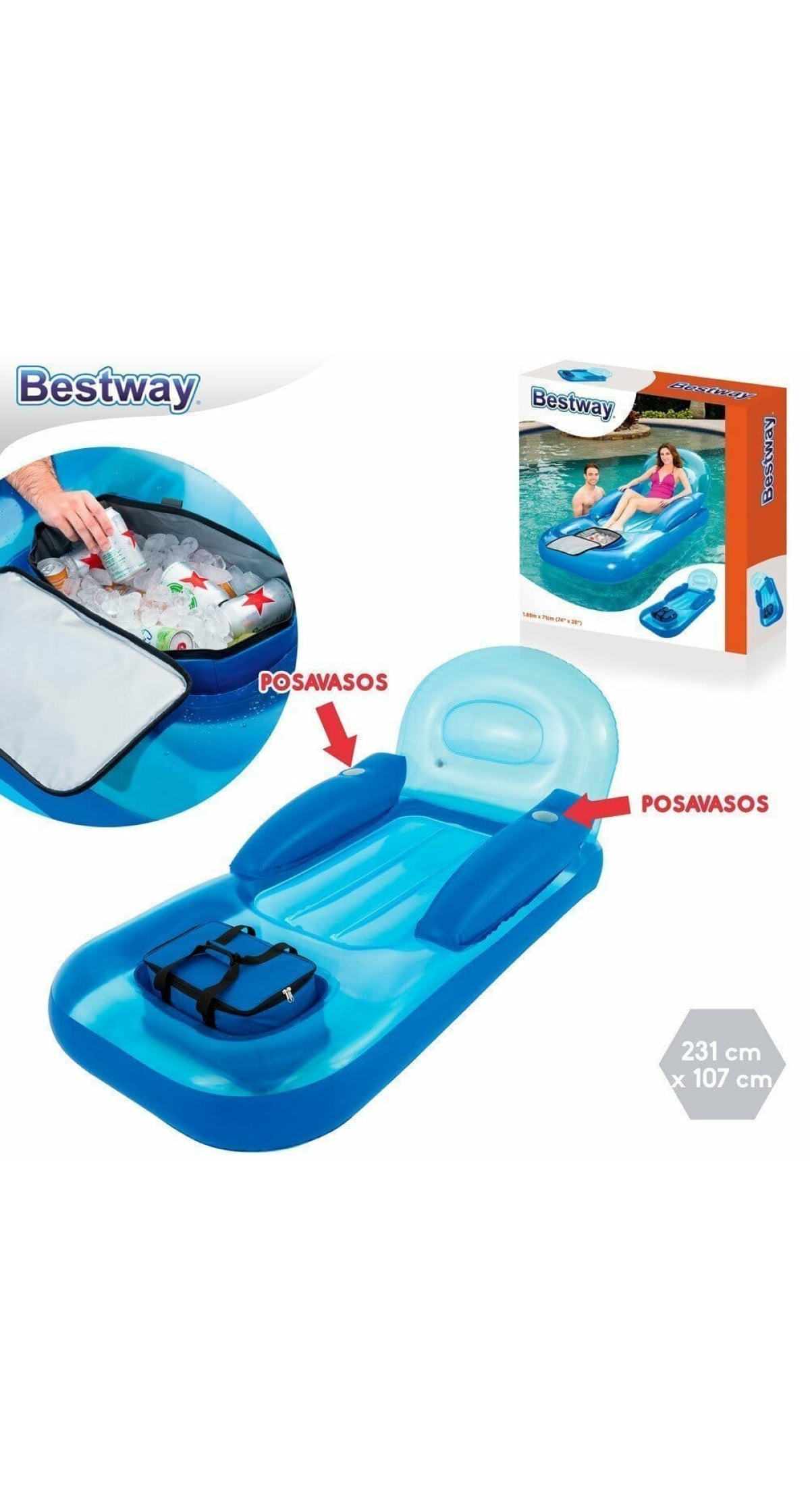 Bestway Coolerz Lazy Cooler Inflatable Lounge 231x107cm (Online Only)