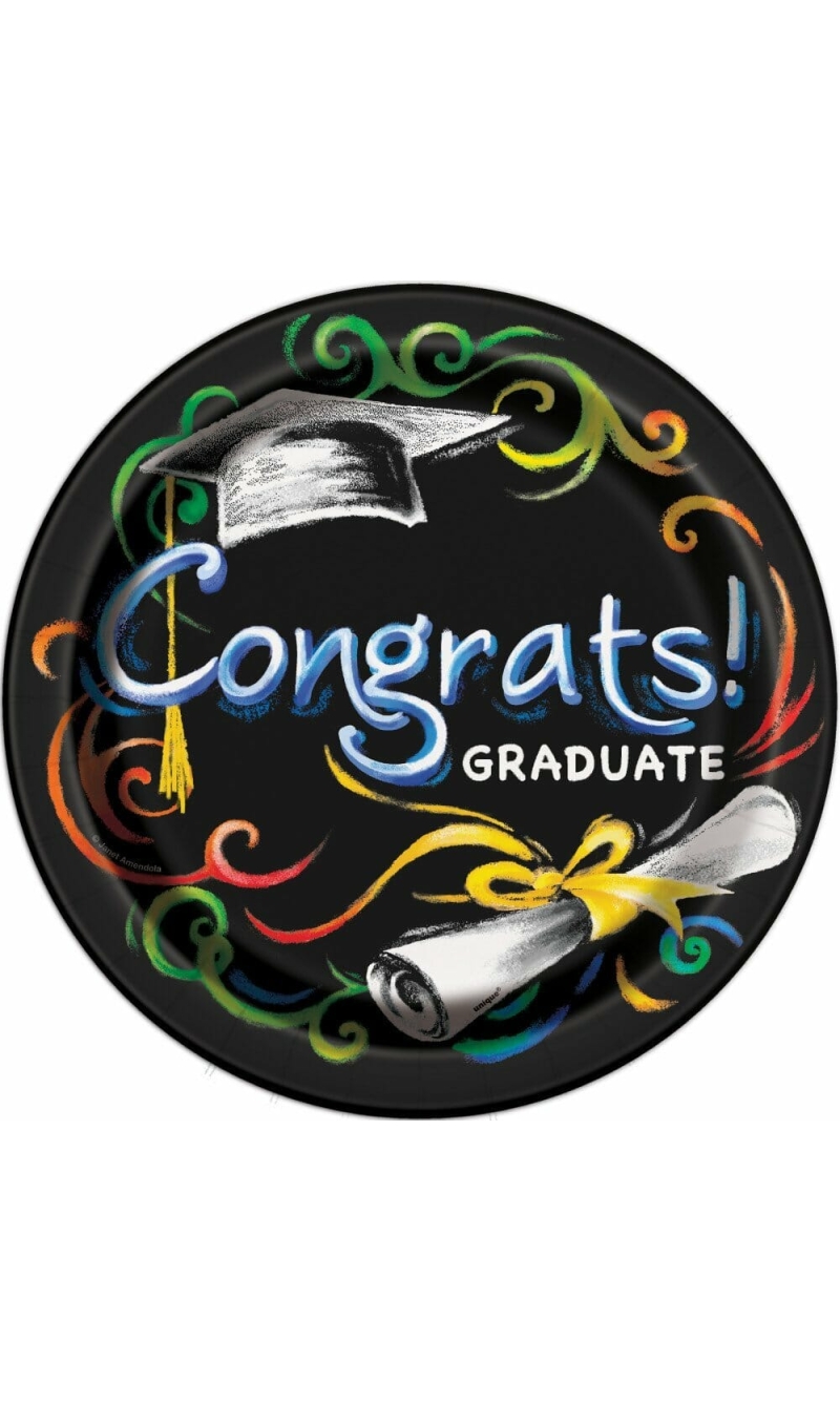 Chalkboard Graduation Round 9 Inch Dinner Plates - 8pk