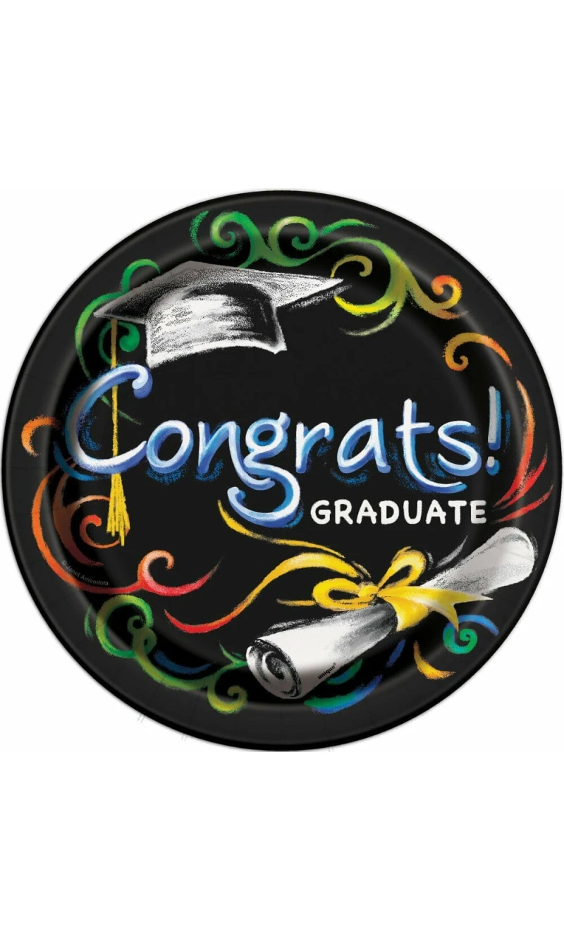 Chalkboard Graduation Round 9 Inch Dinner Plates - 8pk