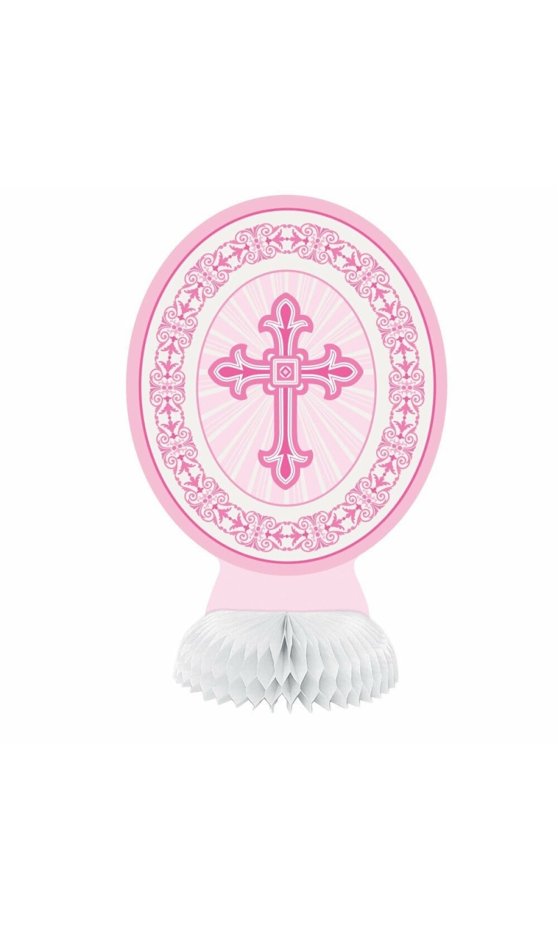 Pink Radiant Cross 8 Inch Mini Honeycomb Decorations - 3pk