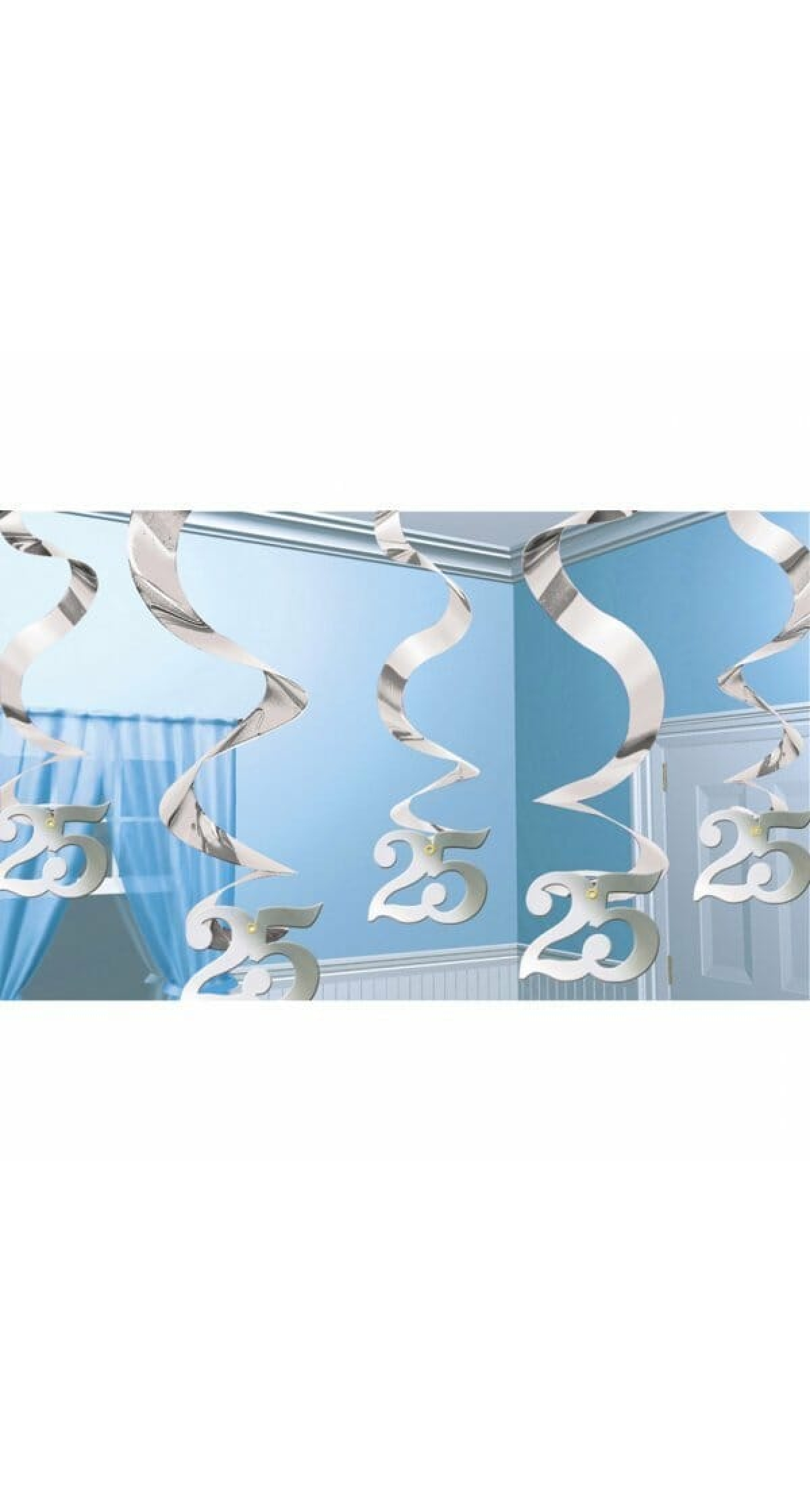 Silver 25th Anniversary Swirl Decorations - 5pk