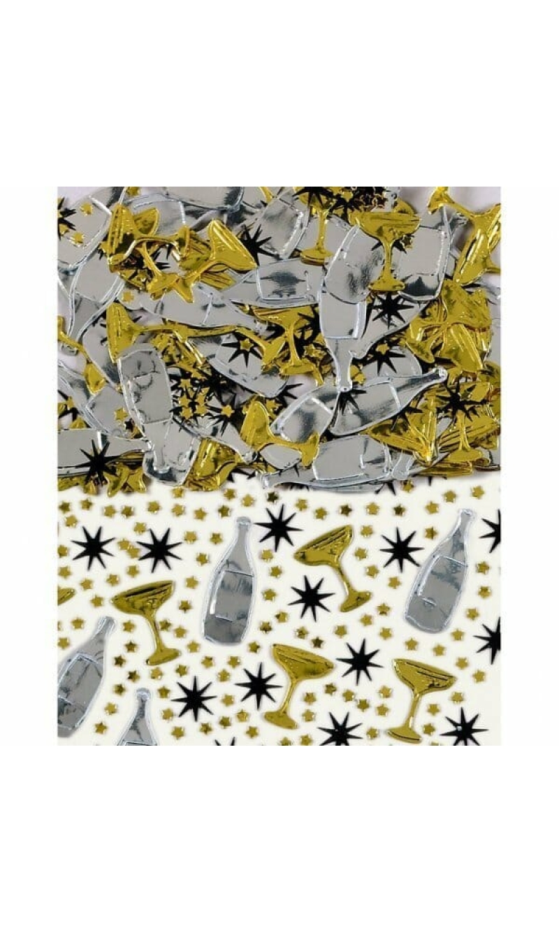 Champagne Bottles Black,Gold & Silver Confetti - 14g