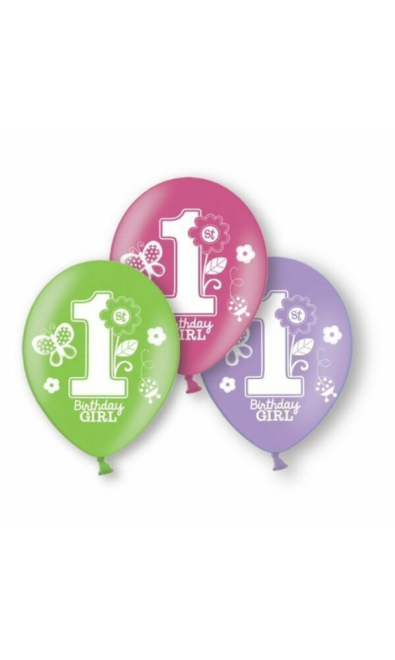 Sweet 1st Birthday Girl  Printed Birthday Latex Balloons - 6 pk