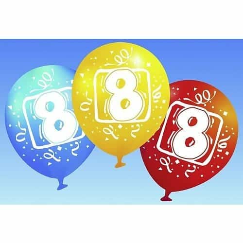 8th Birthday Assorted Printed Latex Balloons 9" - 6pk
