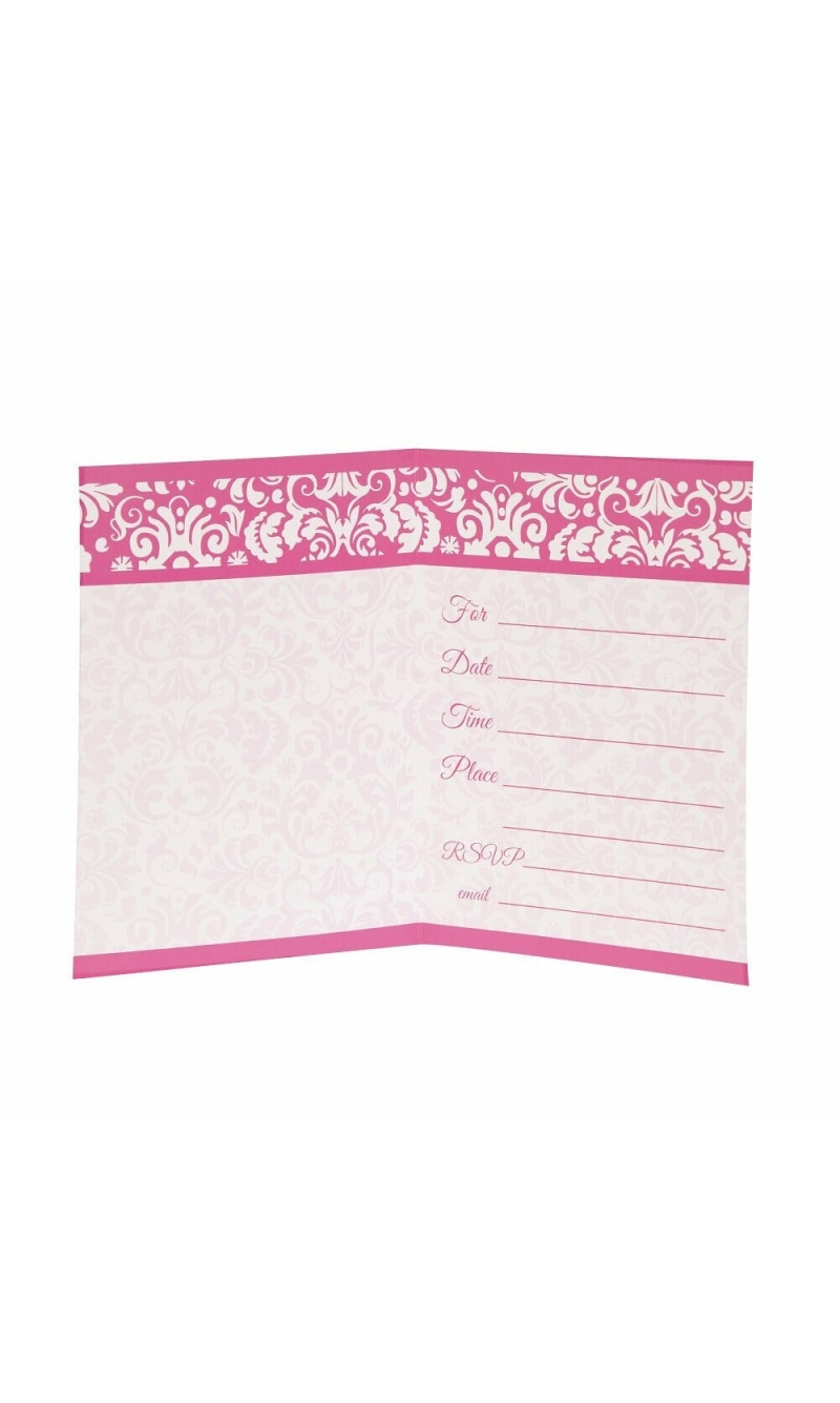 Pink Damask Invitations - 8pk