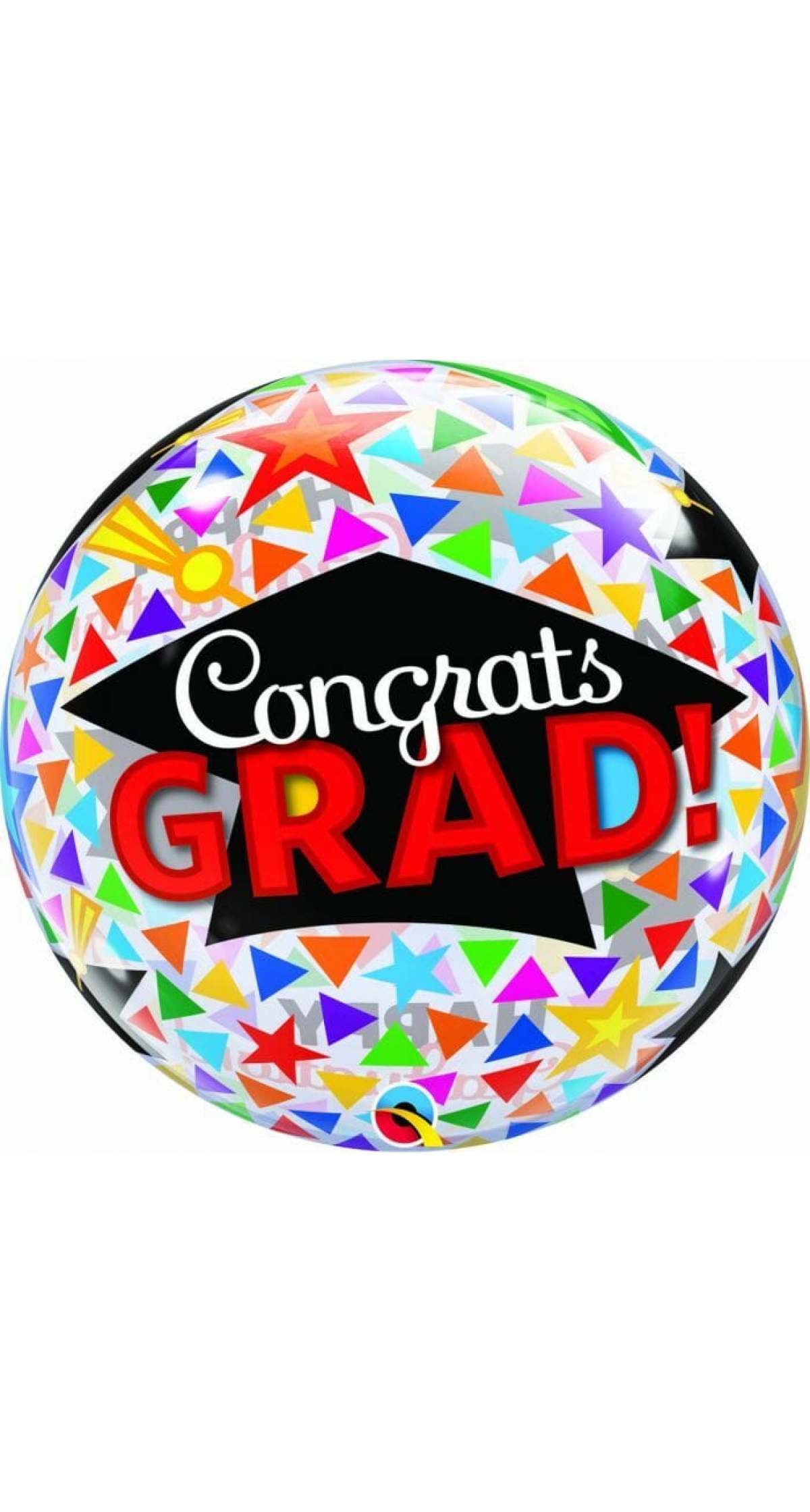 Congrats Grad Caps & Triangles Bubble Stretchy Foil Balloon - 22''