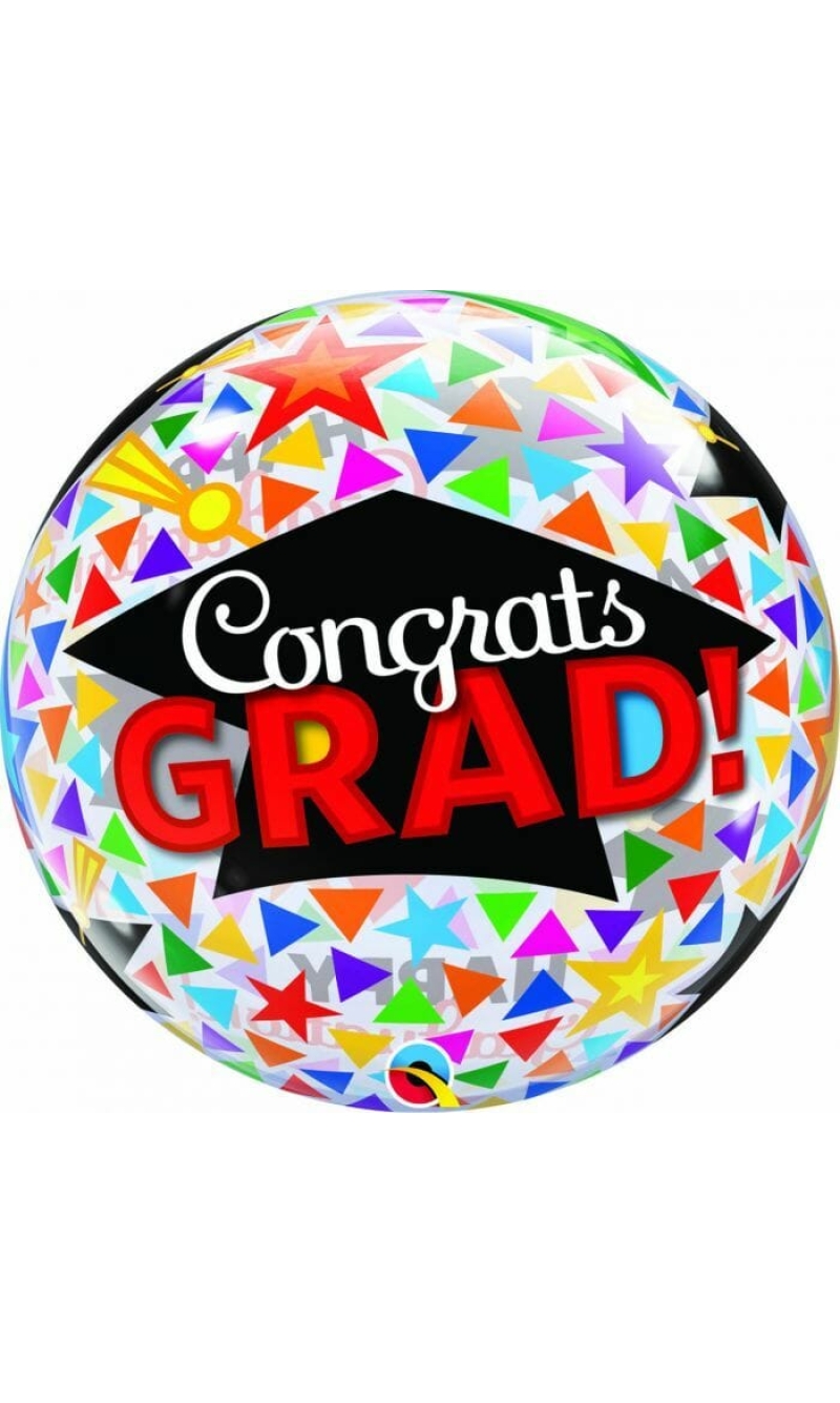 Congrats Grad Caps & Triangles Bubble Stretchy Foil Balloon - 22''