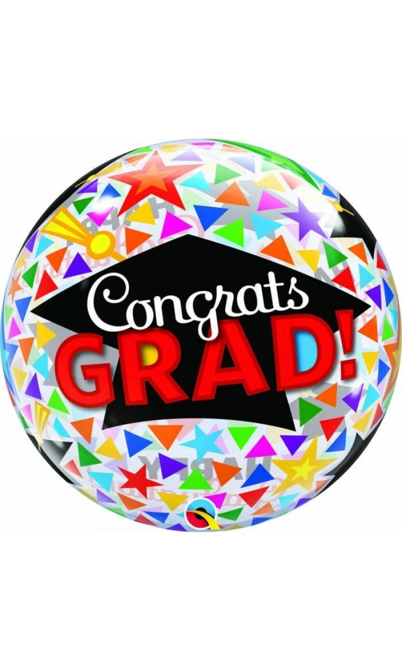 Congrats Grad Caps & Triangles Bubble Stretchy Foil Balloon - 22''