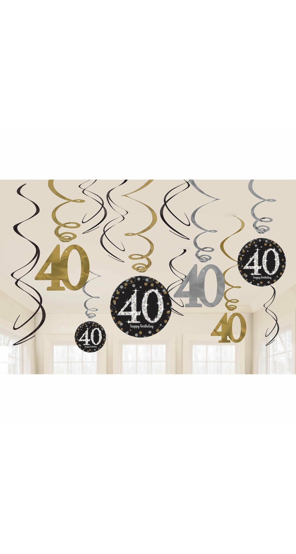 40th Gold Sparkling Celebration Hanging Swirl Decorations - 12pk