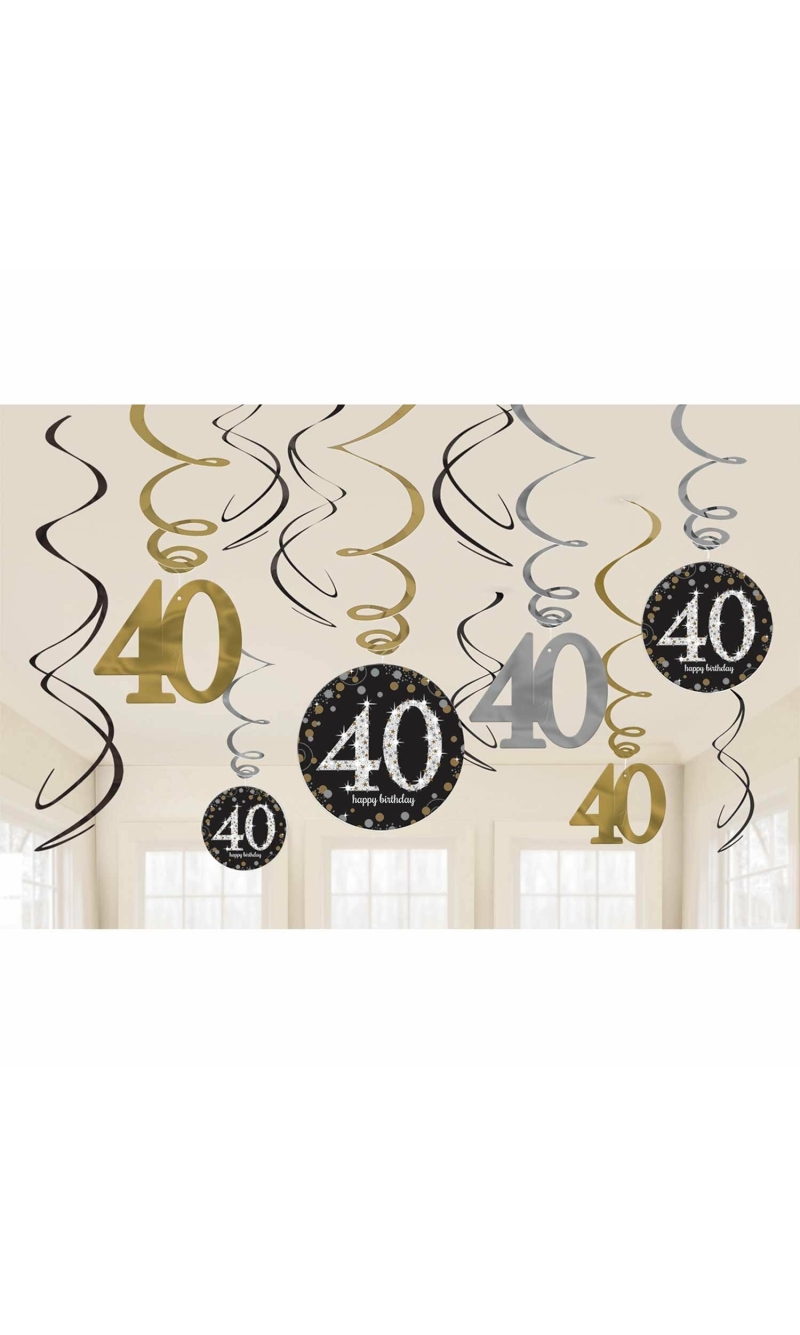40th Gold Sparkling Celebration Hanging Swirl Decorations - 12pk