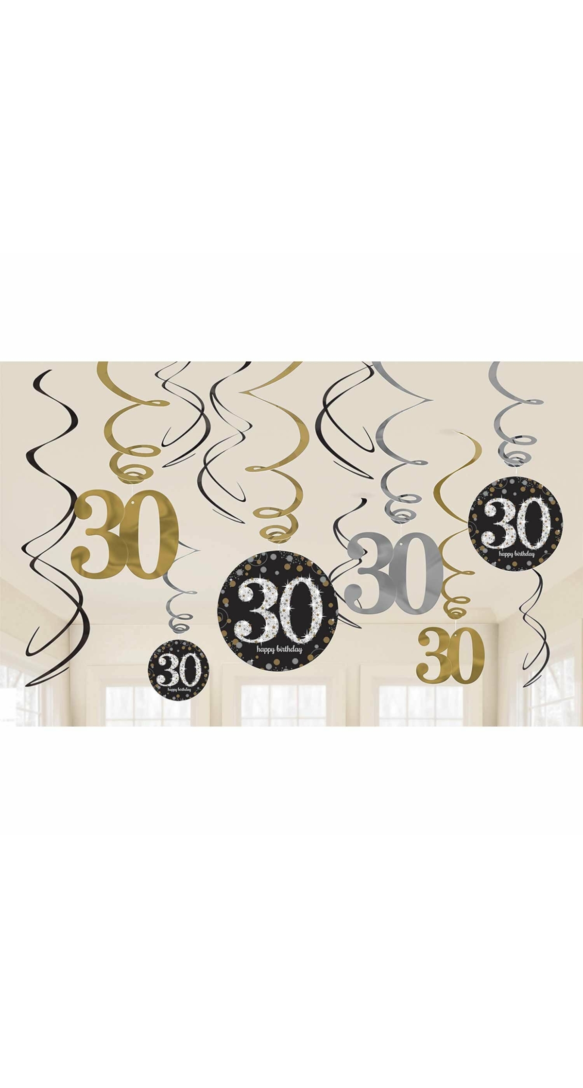 30th Gold Sparkling Celebration Celebration Hanging Swirl Decorations - 12pk