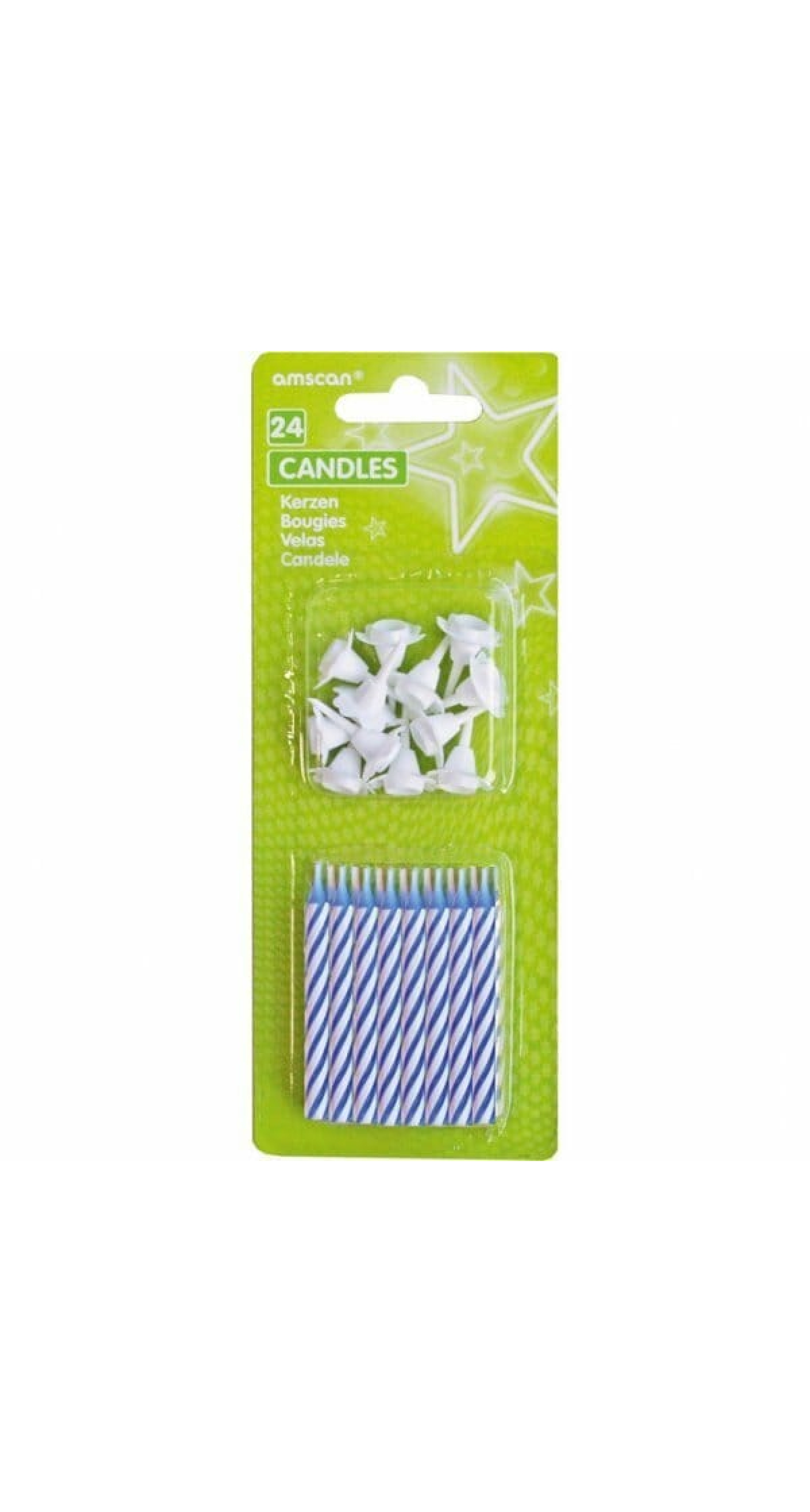 Candles Blue Stripe with 12 Holders - 24pk