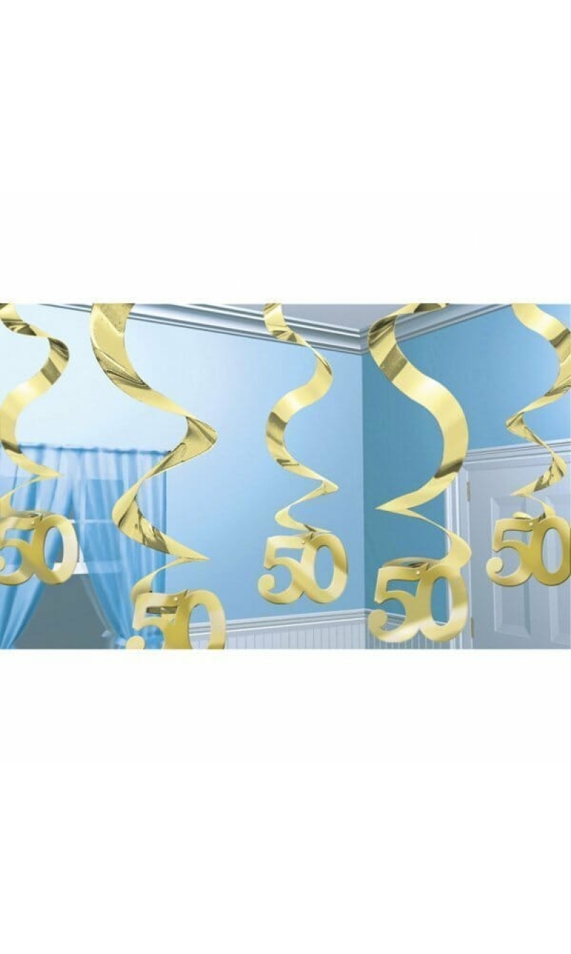 Gold 50th Anniversary Swirl Decorations - 5pk
