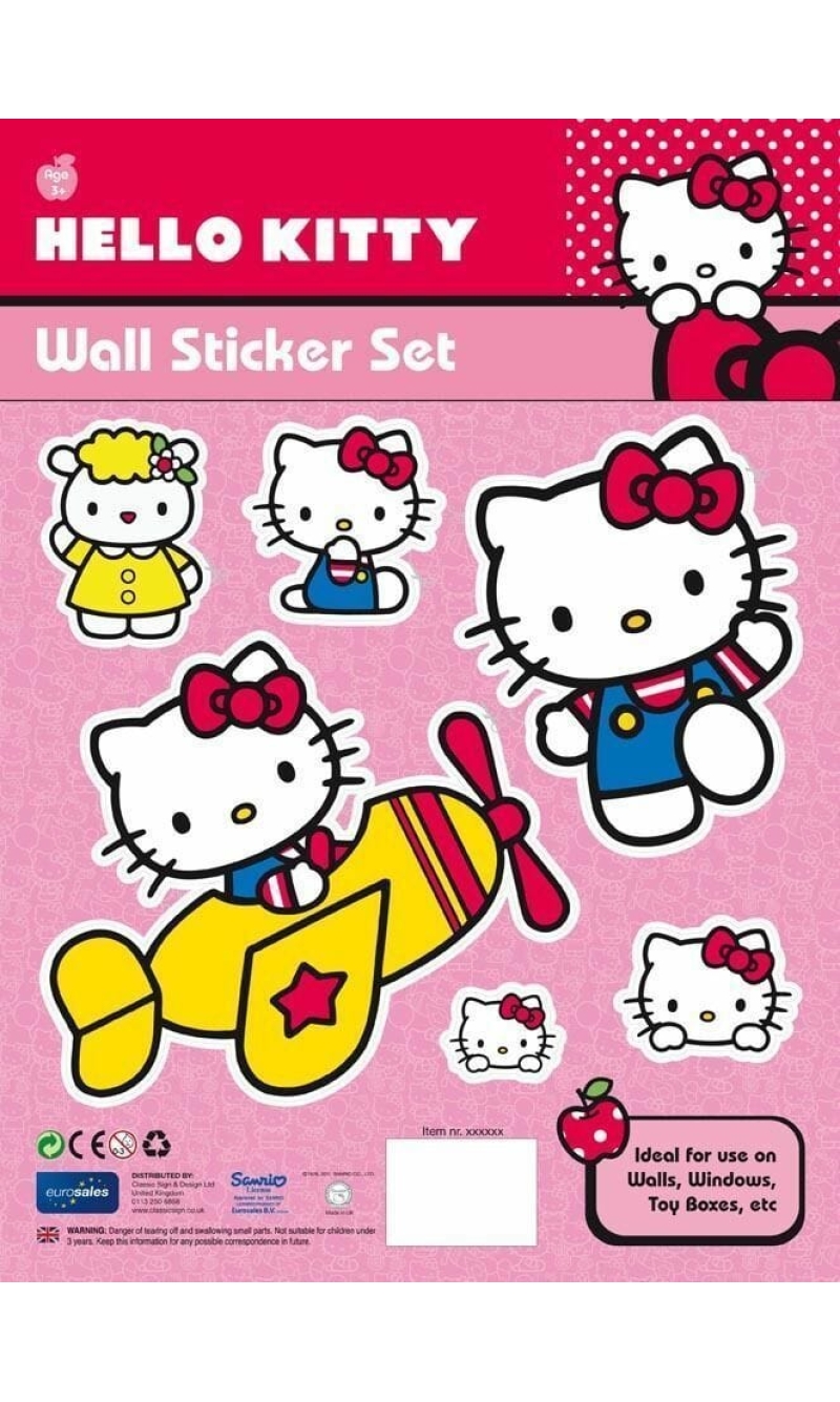 Hello Kitty Wall Sticker Set Non-Marking - 6pcs
