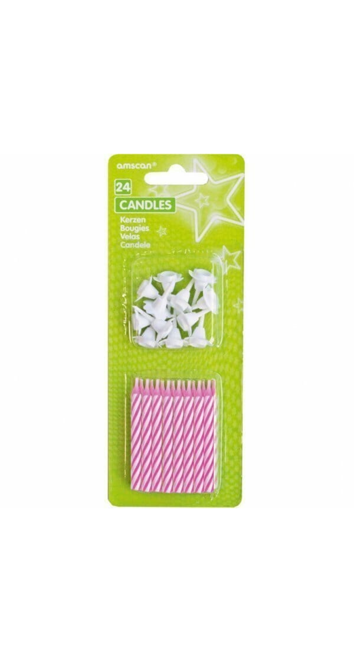 Candles Pink Stripes with 12 Holders - 24pk
