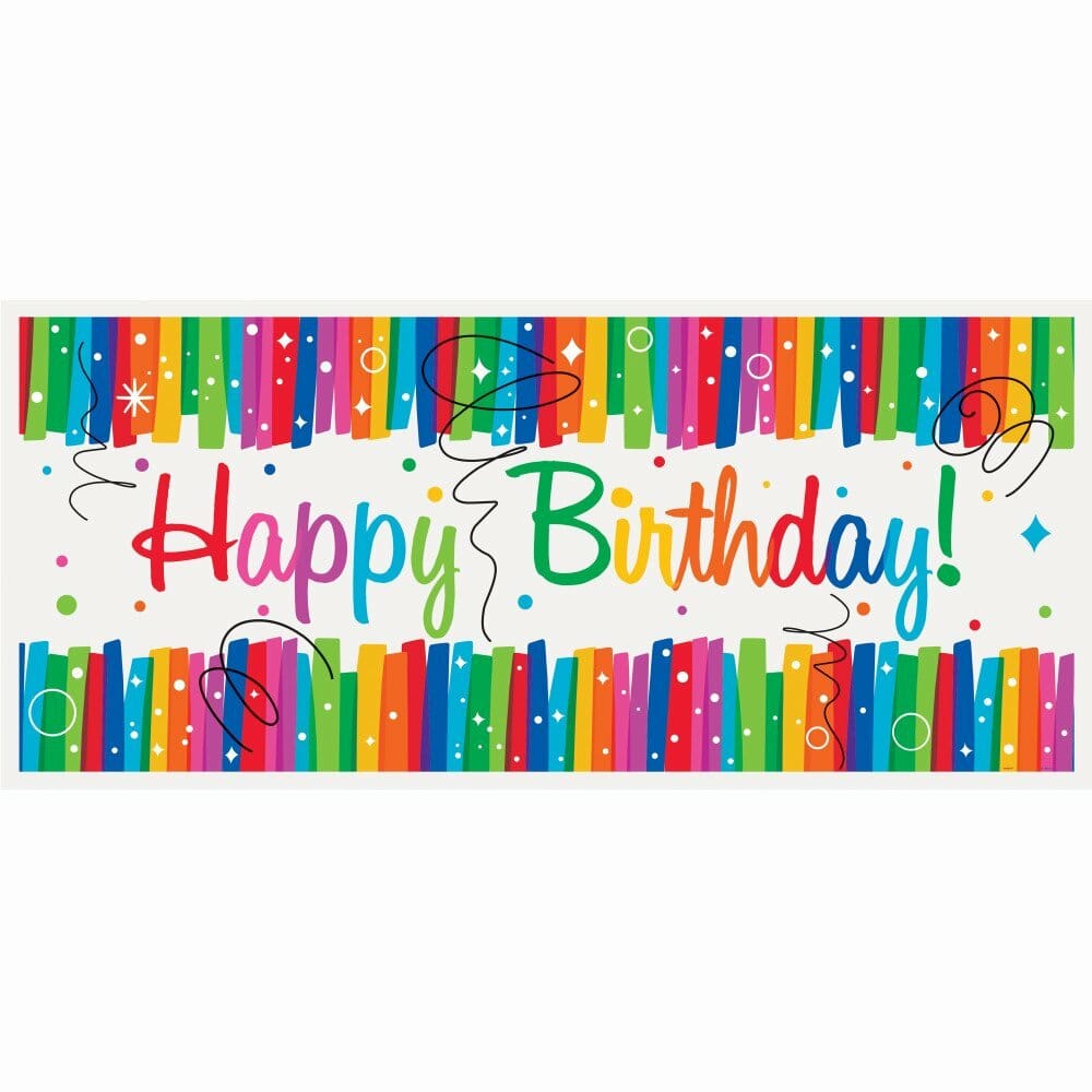 Rainbow Ribbons Birthday Wall Banner - 60 Inch x 27 Inch