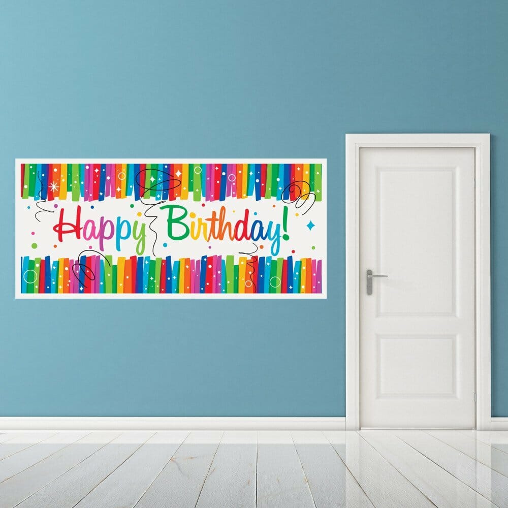 Rainbow Ribbons Birthday Wall Banner - 60 Inch x 27 Inch