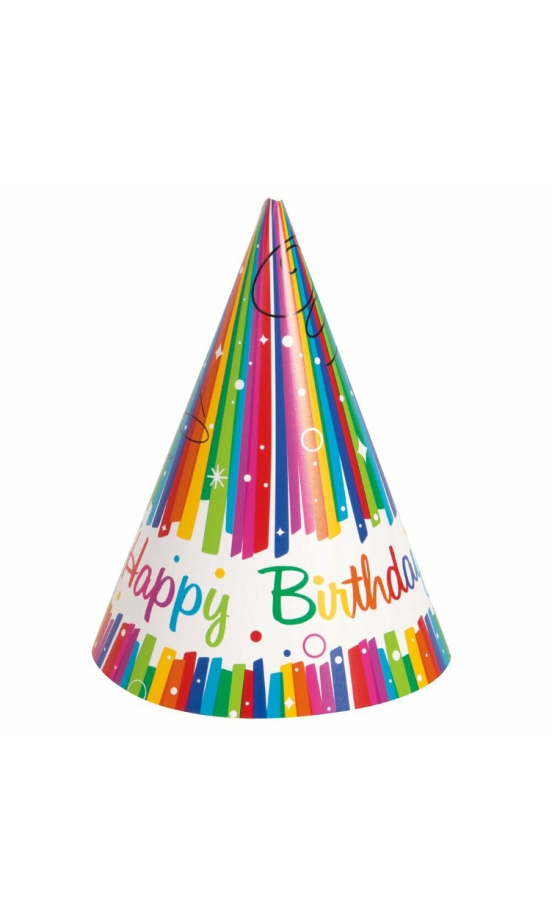 Rainbow Ribbons Birthday Party Hats - 8pk