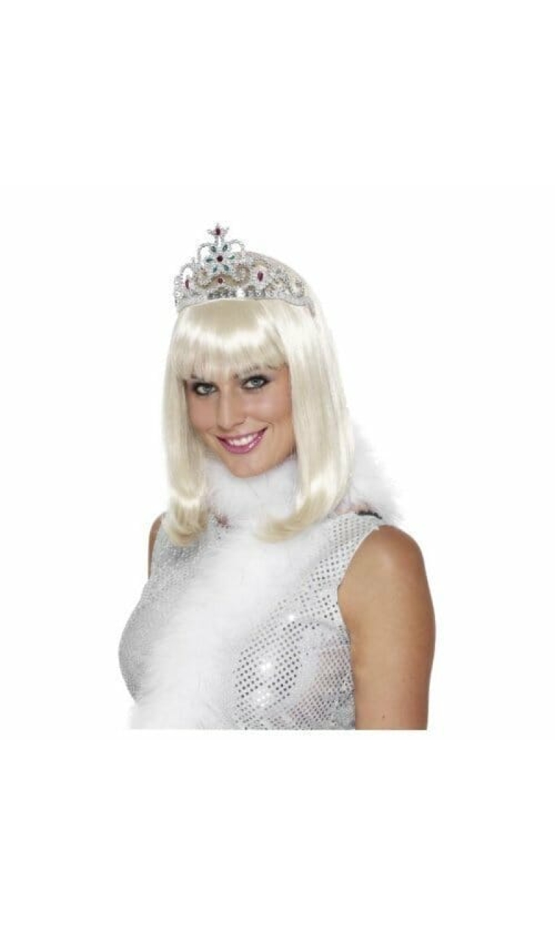 Silver Jewelled Flower Tiara - One Size