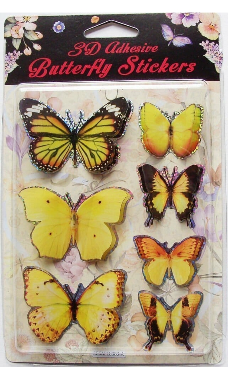 3D Butterfly Stickers (Assorted Colors) - 7pcs