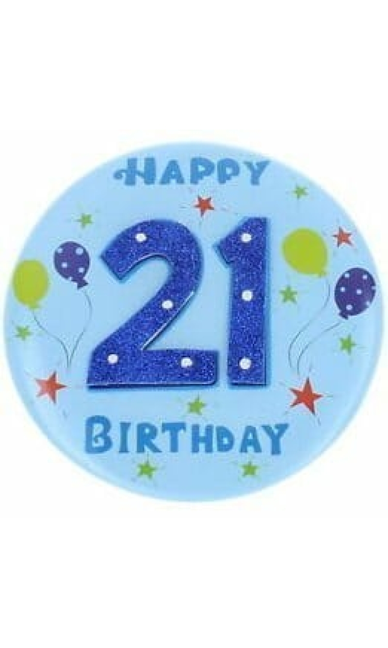 Jumbo 3D Badge - Happy 21th Birthday (TS) Blue - 15cm