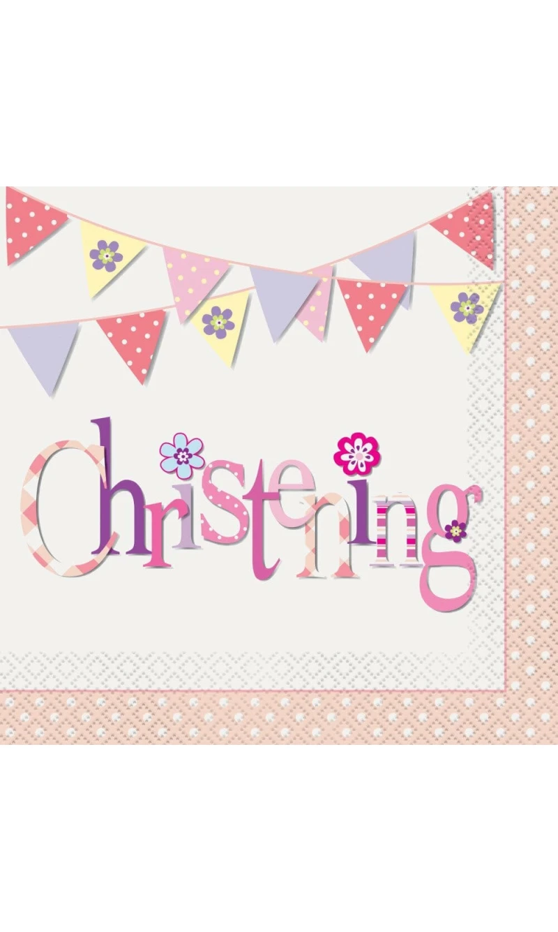 Pink Bunting Christening Luncheon Napkins - 16pk